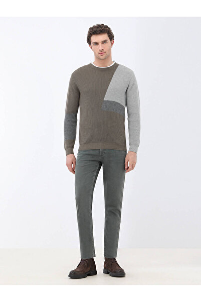 Kip Πλεκτό πουλόβερ Khaki Crew Neck Cotton Blend
