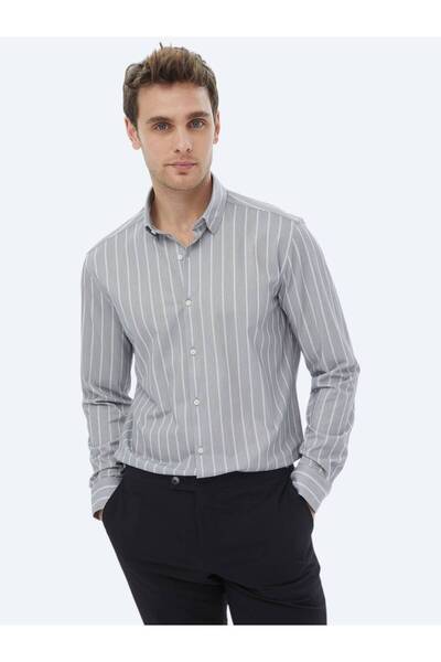 Kip Cotton Blend Blue Striped Regular Fit Shirt