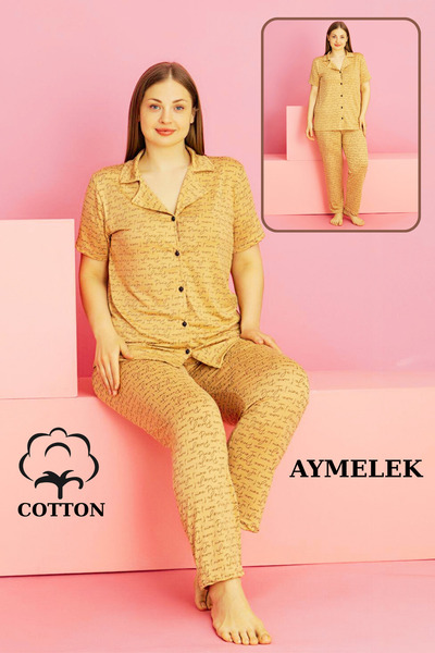 AYMELEK Kadın Pijama Takımı Pamuklu Geniş Beden Gömlek ve Pijama Seti (Battal Boy)