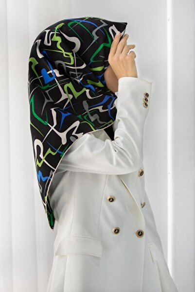 Vissona 57% حرير 43% فيسكوز حرير قطني بنمط هندسي تجريدي - وشاح ملون باللون ال...