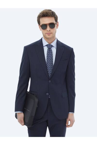 Kip Navy Blue Wool Blended Micro Modern Suit