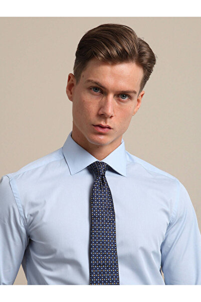 Kip Cămașă clasică din amestec de bumbac, albastră, simplă, slim fit