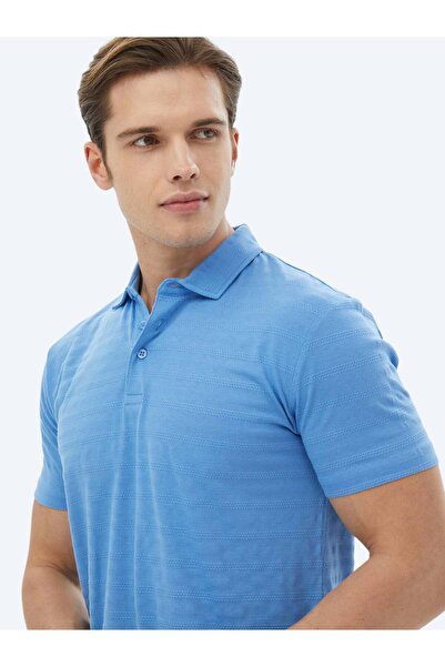 Kip Μπλουζάκι Polo Neck Blue Jacquard 100% βαμβάκι