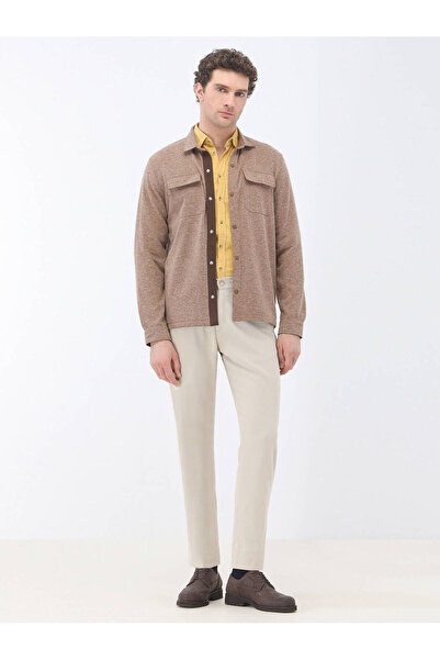Kip Kahverengi Regular Fit Keten Karışımlı Overshırt