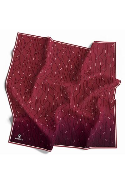 Vissona 57% Silk 43% Viscos Twill Silk Geometric Patterned Burgundy Color 90X90 Scarf Sewing Shape : Hand Sewing