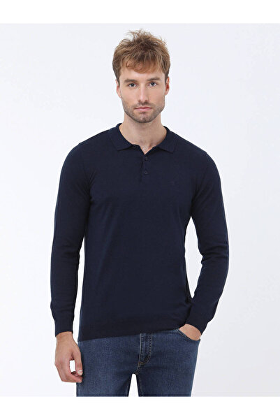 Kip Πλεκτό πουλόβερ από βαμβακερό μείγμα με γιακά πόλο σε μπλε ναυτικό