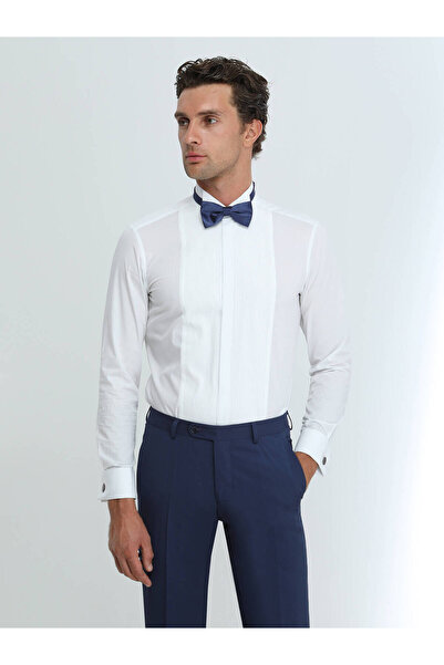 Kip Cămașă smoking albă, simplă, slim fit, cu manșetă dublă