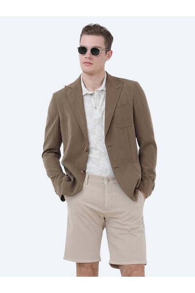 Kip Μπλουζάκι Polo Neck Beige με εμπριμέ βαμβακερό μείγμα