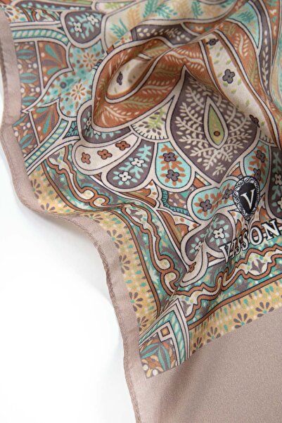 Vissona 100% Silk Ethnic Patterned Stone Colored 92X210 Shawl