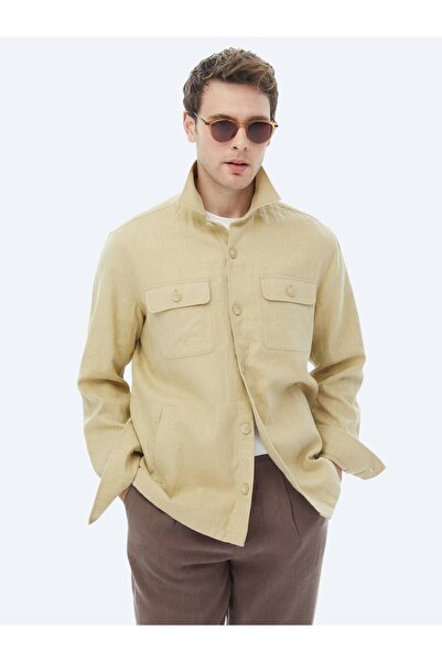 Kip Yağ Yeşili Düz Regular Fit Dokuma Overshırt