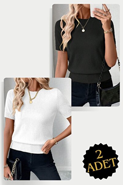 AQE FASHION Μπλούζα με κοντό μανίκι Lycra 2 τεμαχίων μαύρο λευκό