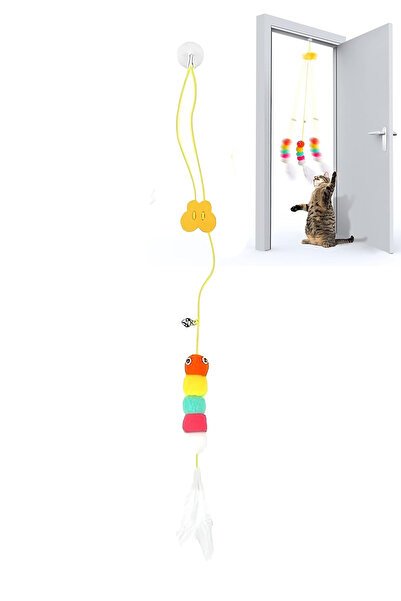 Omuta Rattle Cat Toy with Sticky Pompom Cat Dog Play Fishing Rod Colorful Caterpillar Pet Game