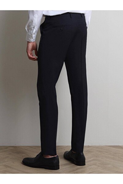 Kip Lacivert Düz Dokuma Slim Fit Klasik Yün Karışımlı Pantolon