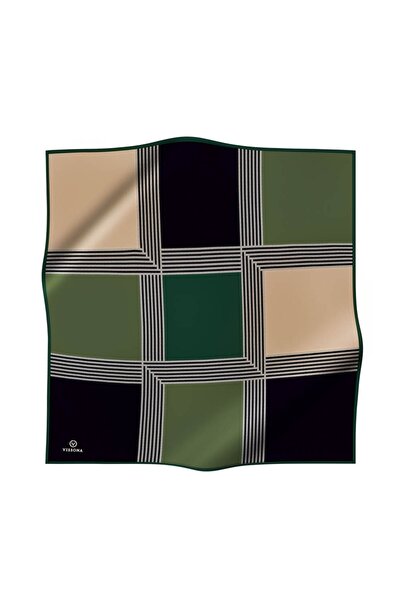 Vissona 57% Silk 43% Viscos Twill Silk Geometric Pattern Emerald Green Color 90X90 Scarf Planting Shape : Hand