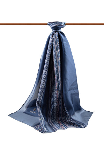 Vissona 100% Silk Ethnic Patterned Dark Blue - Indigo Colored Shawl