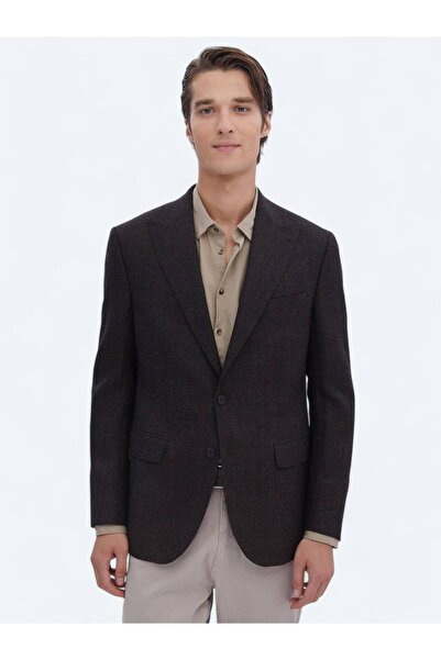 Kip Μπουφάν Comfort Fit με καφέ σχέδιο, 100% μάλλινο