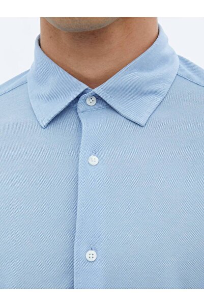 Kip Mavi Regular Fit Casual Pamuk Karışımlı Gömlek