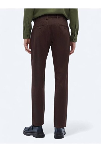 Kip Koyu Kahve Dokuma Regular Fit Casual Pamuk Karışımlı Pantolon