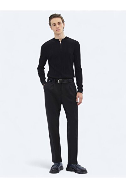 Kip Siyah Örme Carrot Fit Casual Pantolon