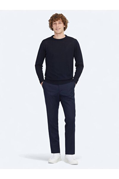 Kip Navy blue bicycle collar jacquard wool blend knit sweater