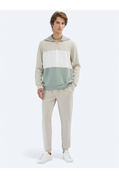 Kip Bej Dik Yaka Sweatshırt