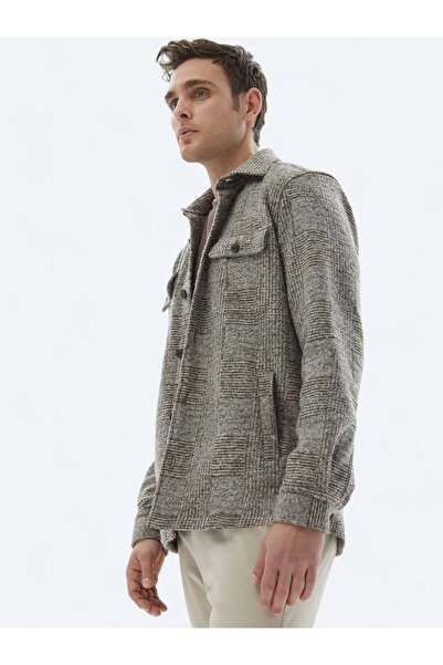 Kip Kahverengi Kareli Regular Fit Yün Karışımlı Overshırt