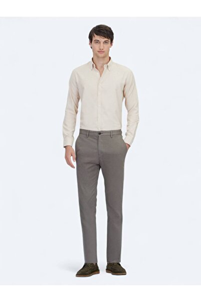 Kip Açık Kahve Düz Dokuma Regular Fit Casual Pamuk Karışımlı Pantolon