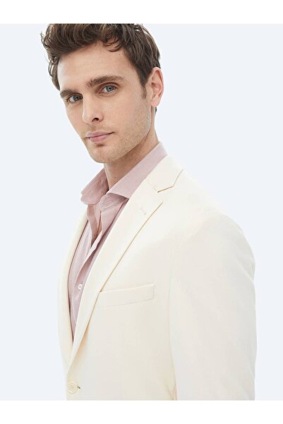 Kip Ekru Düz Modern Fit Örme Ceket