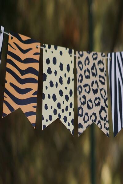 Trend Hediye Sepeti لافتة بنمط حيواني بطابع السفاري، راية بتصميم عتيق