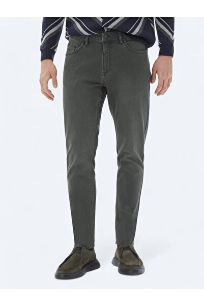 Kip Haki Slim Fit Denim Pamuk Karışımlı Pantolon