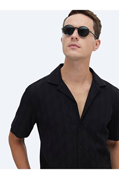 Kip Cămașă obișnuită din amestec de bumbac cu model negru