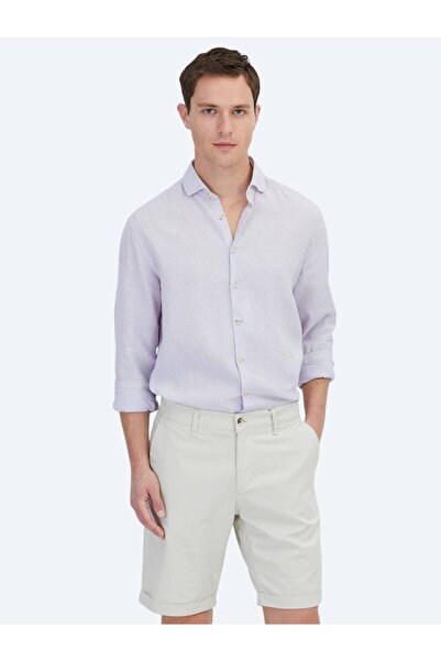 Kip Lilac Plain Regular Fit Woven Casual Cotton Blended Shirt