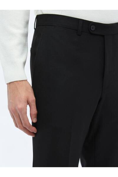 Kip Siyah Düz Dokuma Fitted Fit Klasik Pantolon