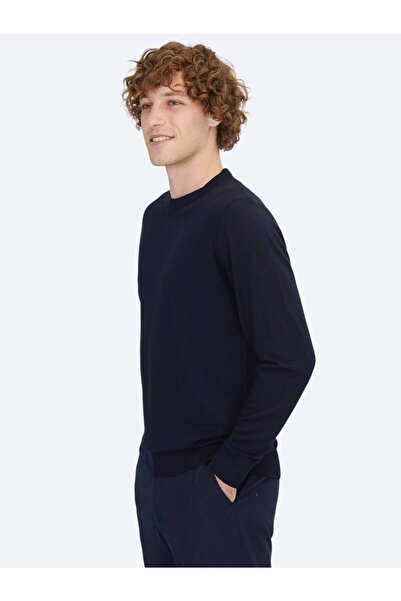 Kip Πλεκτό πουλόβερ με λαιμόκοψη Navy Blue Jacquard Wool Blended