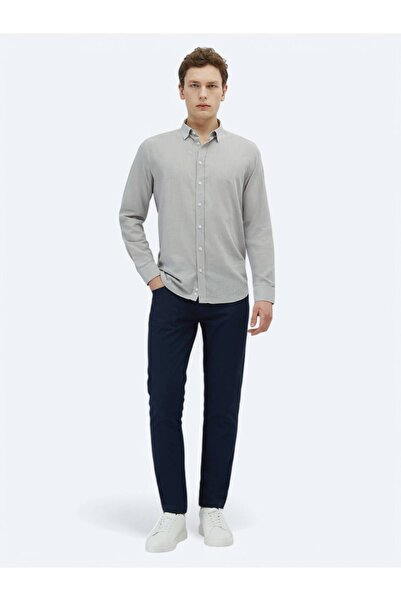 Kip Ανοιχτό γκρι ίσιο πουκάμισο με κανονική εφαρμογή, υφαντό casual 100% βαμβακερό πουκάμισο