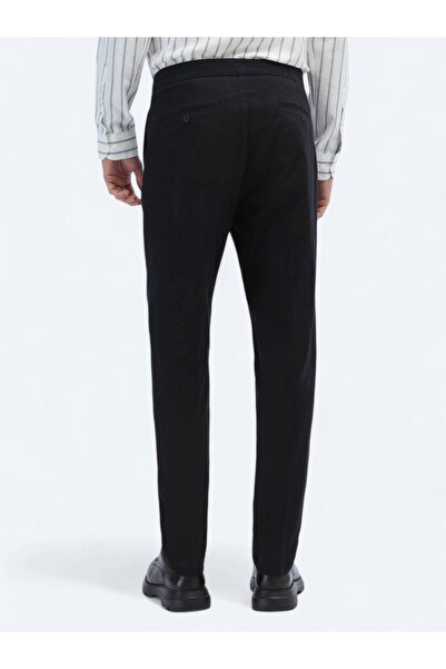 Kip Siyah Dokuma Carrot Fit Casual Pamuk Karışımlı Pantolon