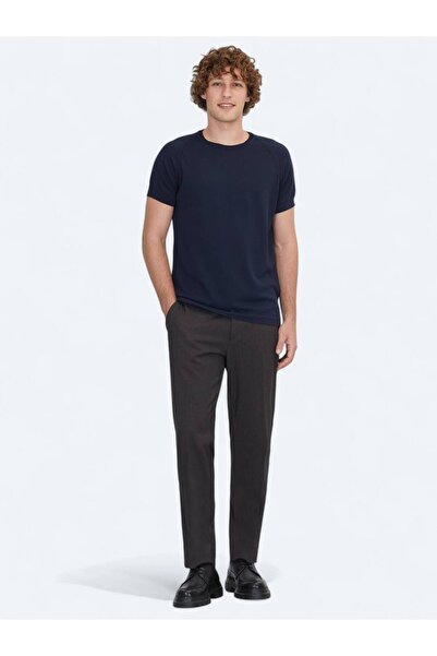 Kip Navy Blue Crew Neck Jacquard Knitwear