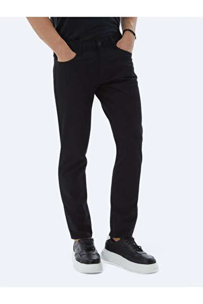 Kip Μαύρο ίσιο υφαντό παντελόνι με λεπτή εφαρμογή casual βαμβακερό μείγμα