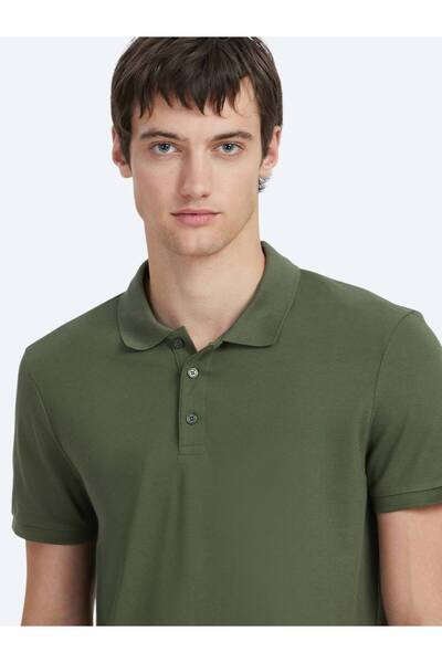 Kip Khaki Plain Polo Neck 100% Cotton T-Shirt
