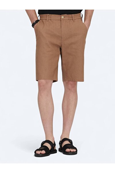 Kip Brown Woven Jogging Fit Casual Cotton Blend Bermuda