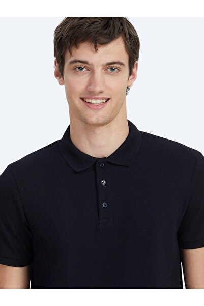 Kip Navy Blue Plain Polo Collar 100% Cotton T-Shirt