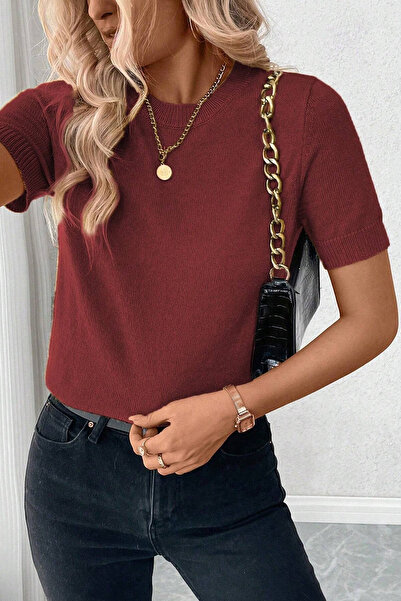 TRQOM Bluză roșie Claret din Lycra cu mânecă scurtă