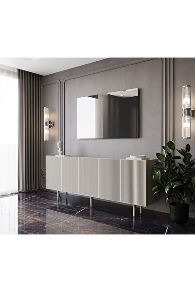 enwood Capella Kumtaşı Rengi Mdf 5 Kapaklı Raflı 180 cm Konsol