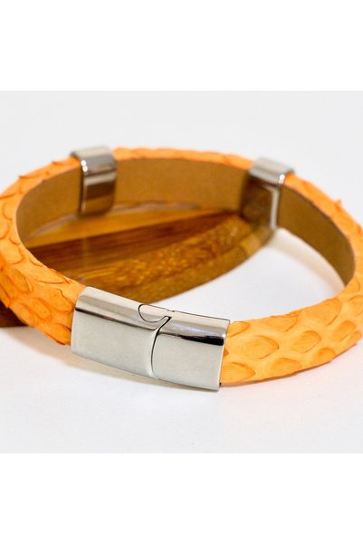 Contact Türkiye Men's Genuine Python Leather Bracelet - Stainless Steel Clasp...