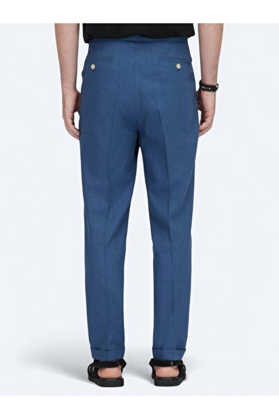 Kip Indigo Woven Carrot Fit Casual Cotton Blended Pants