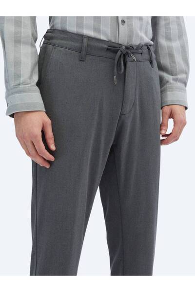 Kip Gri Desenli Dokuma Jogging Fit Casual Pantolon