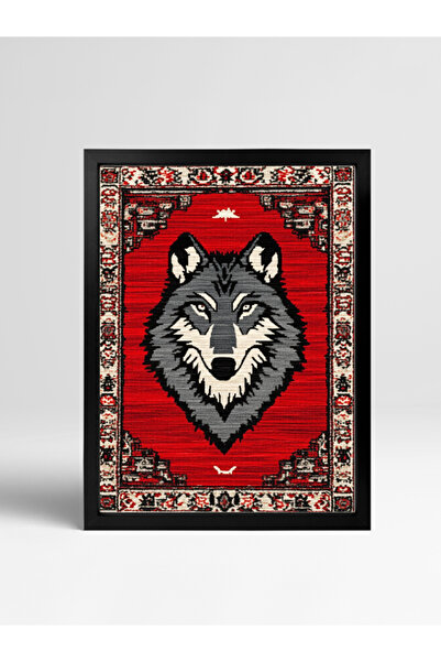 KORTEKS DESIGN Çerçeveli Tablo Bozkurt Kilim Desen Türk Kilim Motifi Gray Wolf Rug Poster A3 Siyah Çerçeveli Tablo