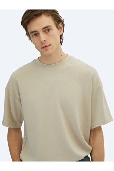 Kip Beige Plain Crew Neck T-Shirt