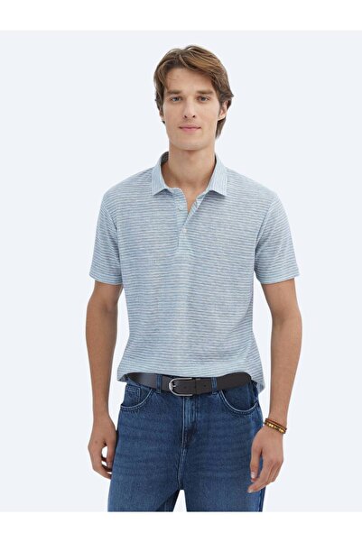 Kip Μπλουζάκι με μπλε εμπριμέ γιακά πόλο από βαμβακερό μείγμα