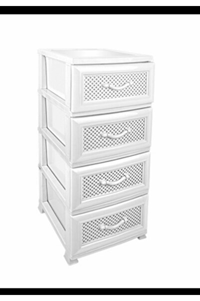 LeesHome Hasır kapaklı 4 çekmeceli sebzelik Komidin şifonyer beyaz